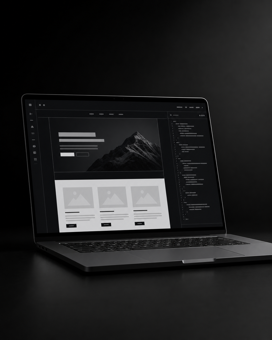 A laptop displaying a modern website layout being created