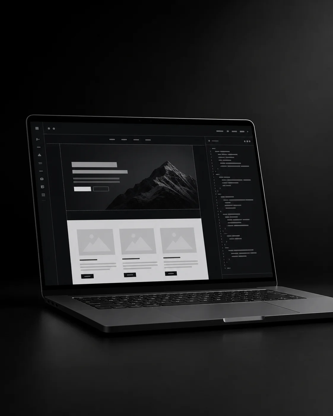 A laptop displaying a modern website layout being created